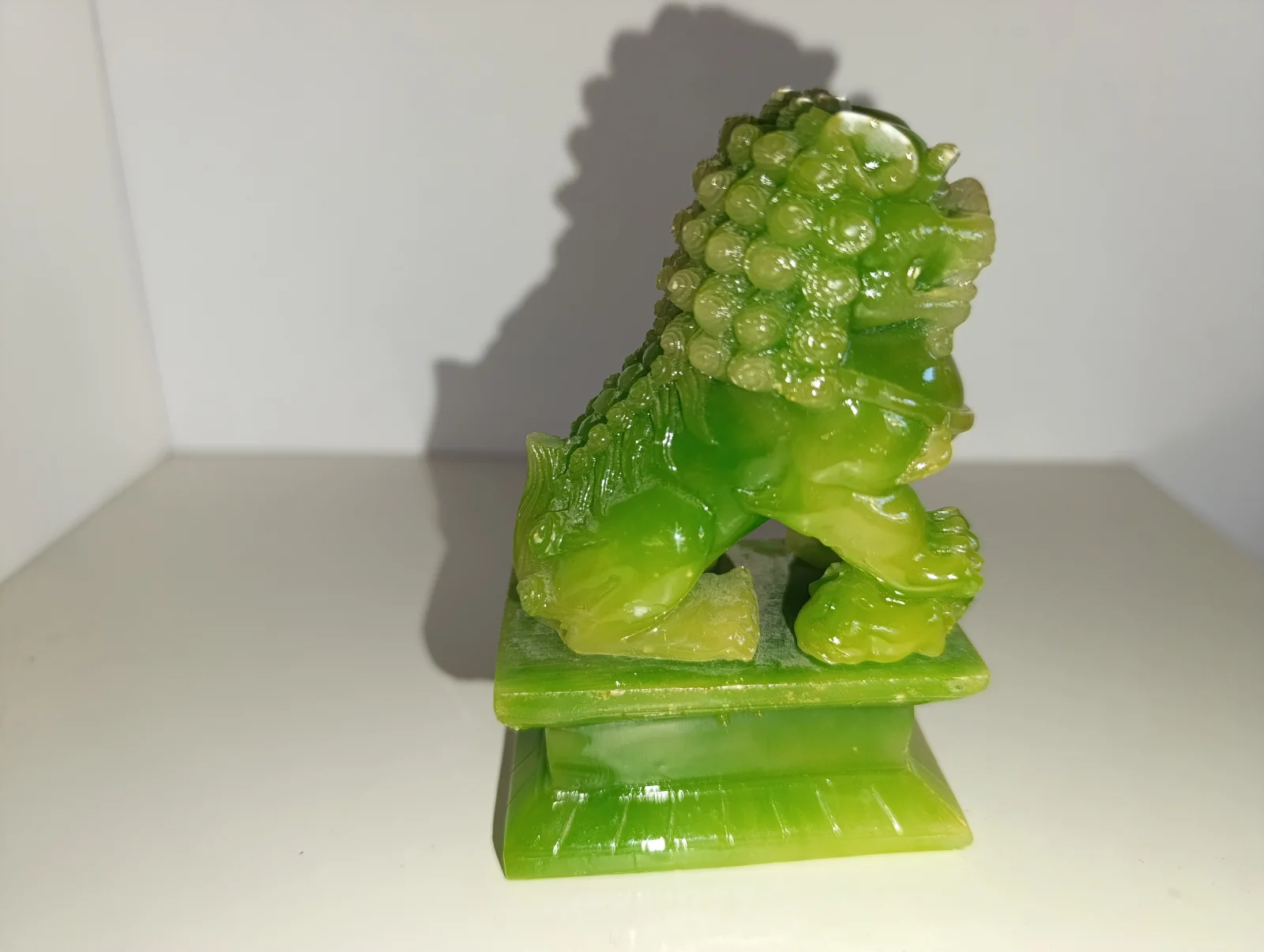 Statuina Vintage Cane Fu Leone Guardiano Cinese Resina Verde Stile Giada