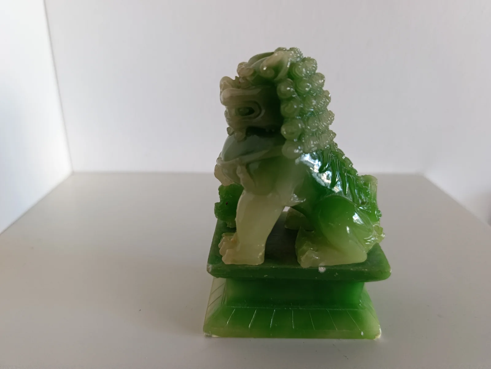 Statuina Vintage Cane Fu Leone Guardiano Cinese Resina Verde Stile Giada