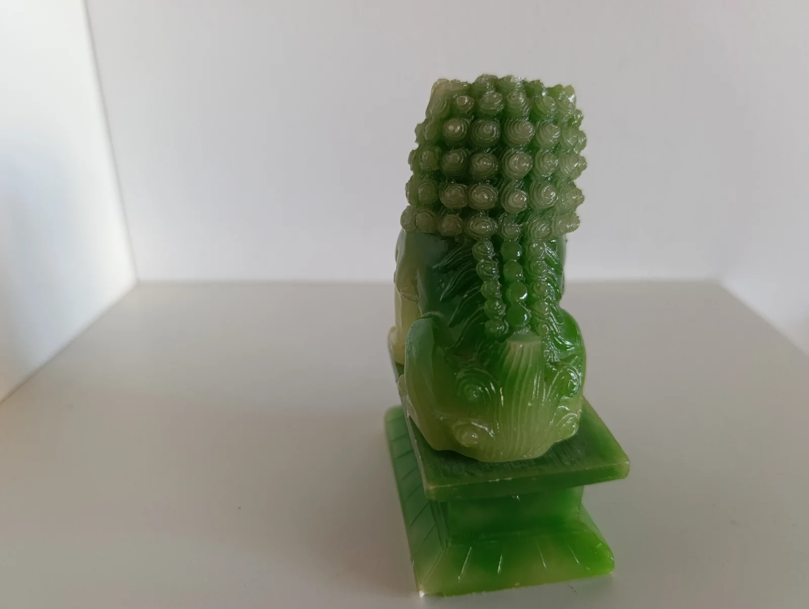 Statuina Vintage Cane Fu Leone Guardiano Cinese Resina Verde Stile Giada