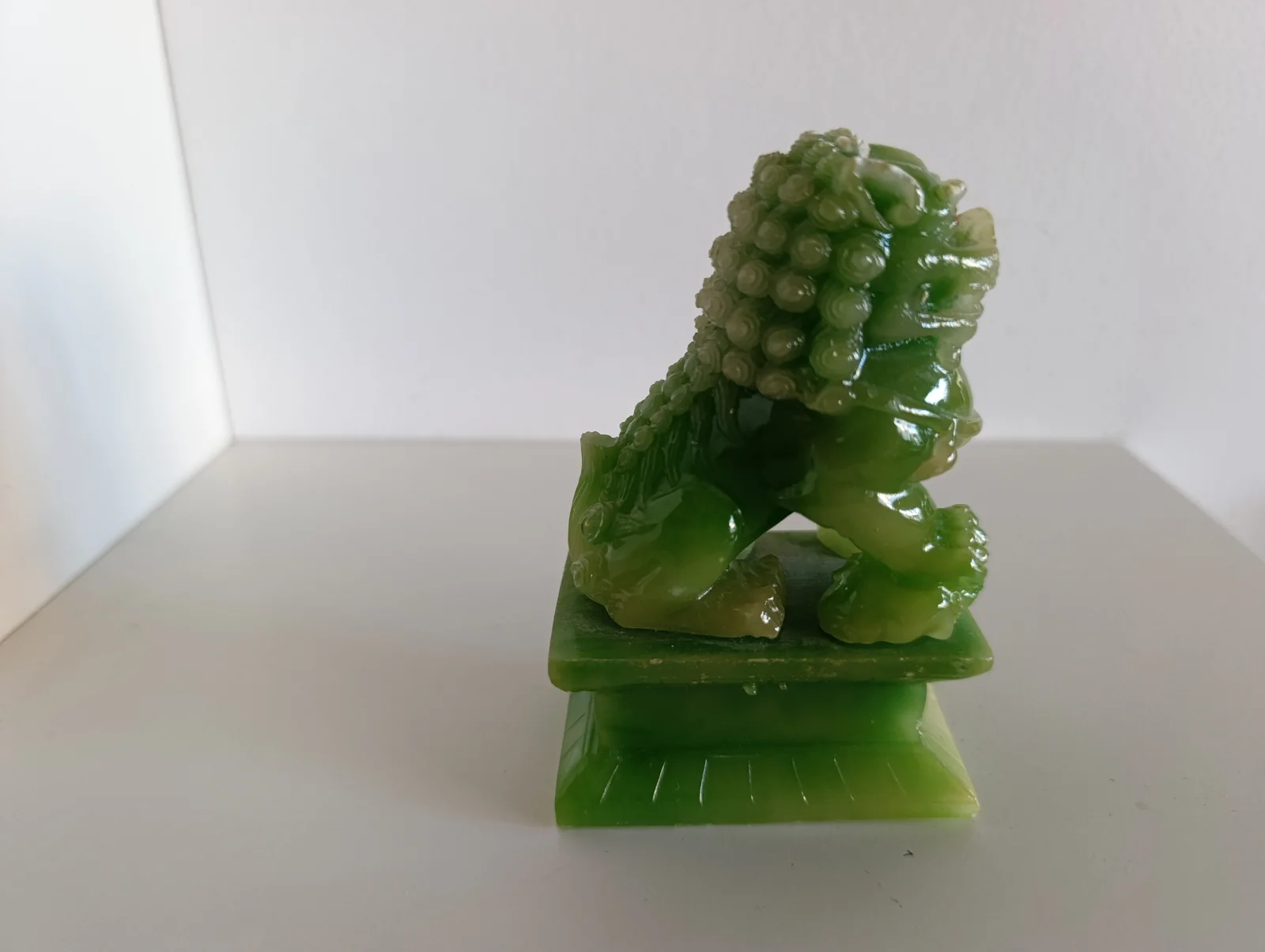 Statuina Vintage Cane Fu Leone Guardiano Cinese Resina Verde Stile Giada